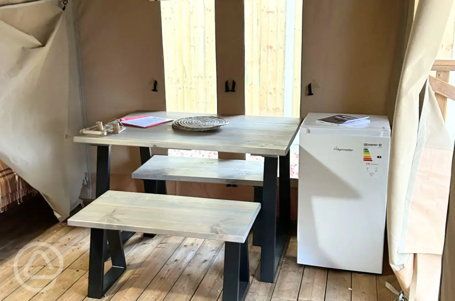 Outback safari tent dining area Outback safari tent dining area