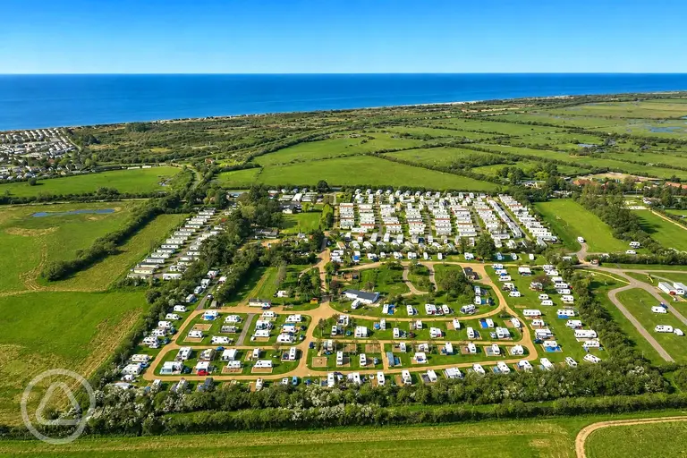 Aerial of Diglea Holiday Park overlooking Snettisham Beach