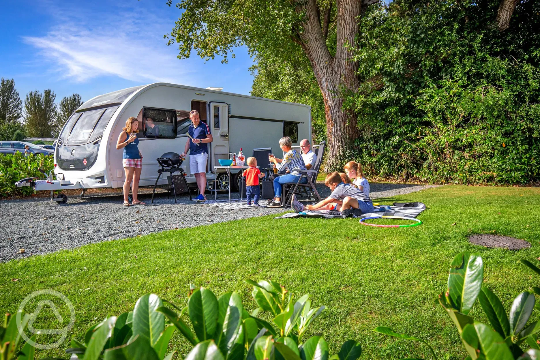 Caravan on hardstanding pitches, secluded by trees