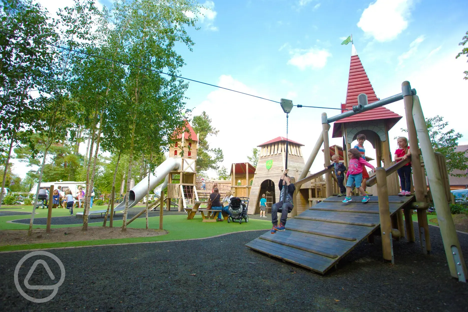 Castle themed adventure play park with zip wire Castle themed adventure play park with zip wire