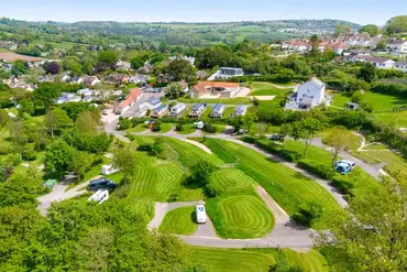 Aerial of Hook Farm with flat or terraced pitches