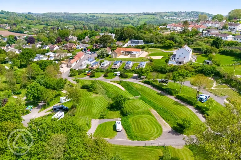 Aerial of Hook Farm with flat or terraced pitches