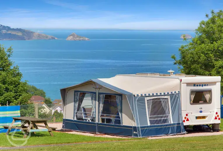 Hardstanding pitches at Beverley Park with views of the Devon Coast and Tor Bay