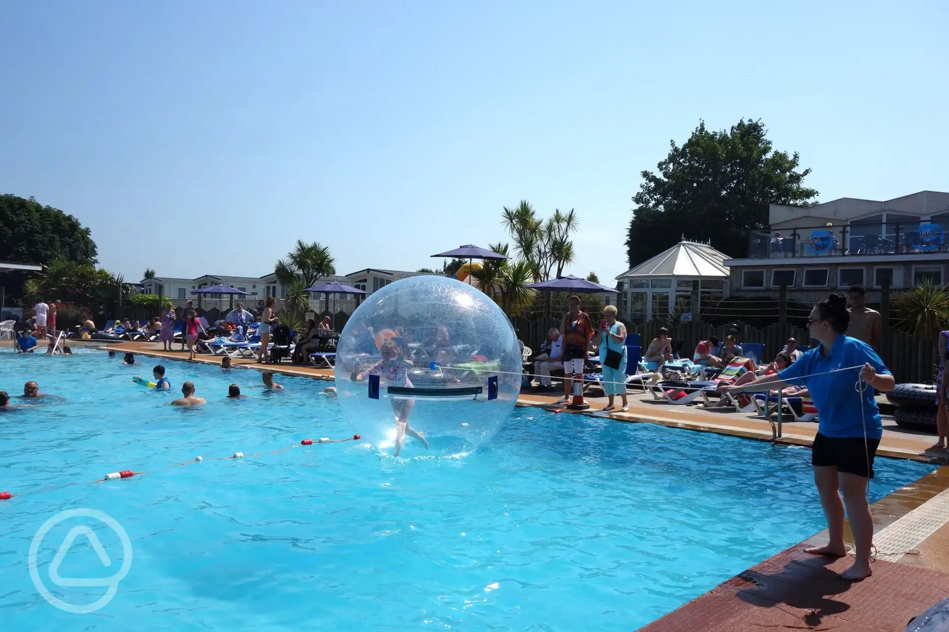 Water zorbing on the Lagoon outdoor swimming pool