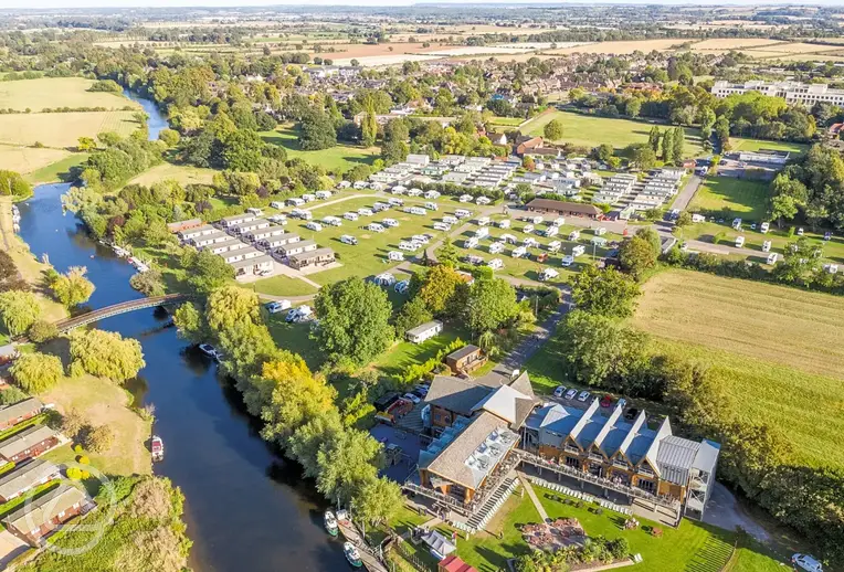 Aerial of Stratford Parks Riverside Holidays by the River Avon