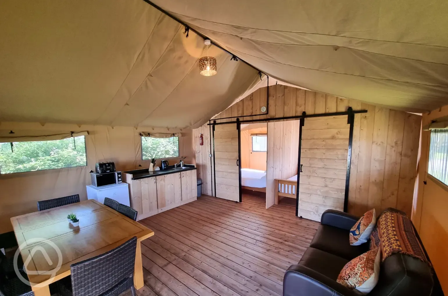 Woody safari tent interior