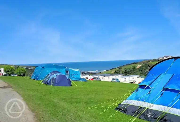 Non electric grass tent pitches with sea views