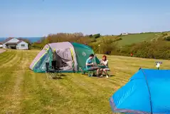 Electric grass tent pitches measuring 8m by 6m with 16 amp electric hook ups