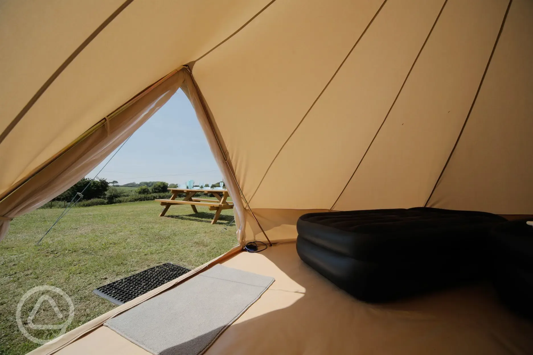 View out of bell tent at Herston Yards Farm