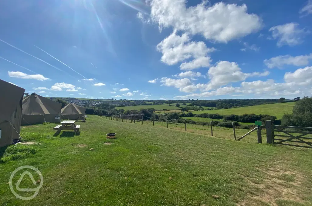 Bell tents views at Herston Yards Farm