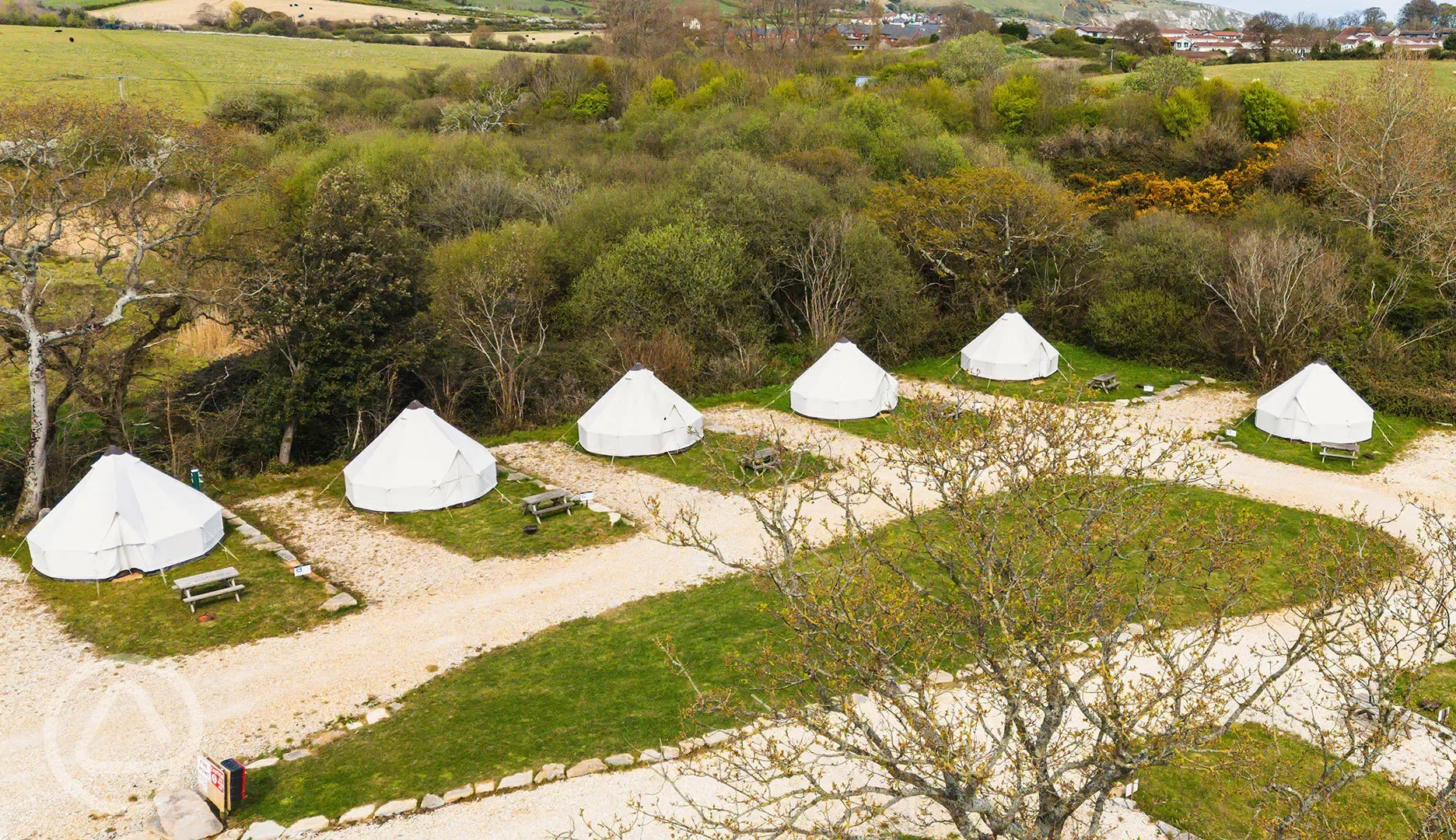 Aerial of Herston Yards Farm bell tents