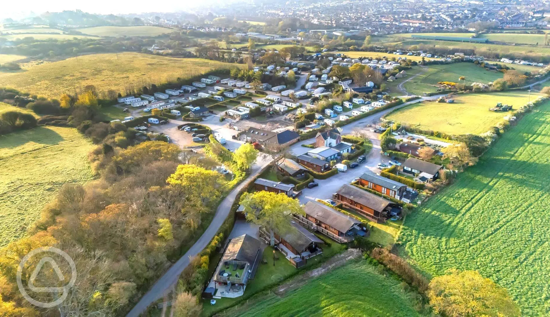 Aerial of Herston Yards Farm with views towards Swanage