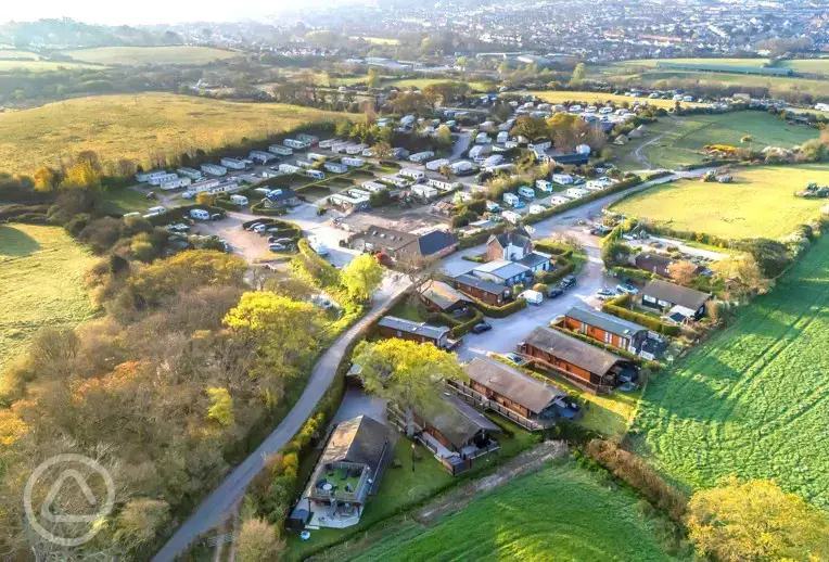 Aerial of Herston Yards Farm with views towards Swanage