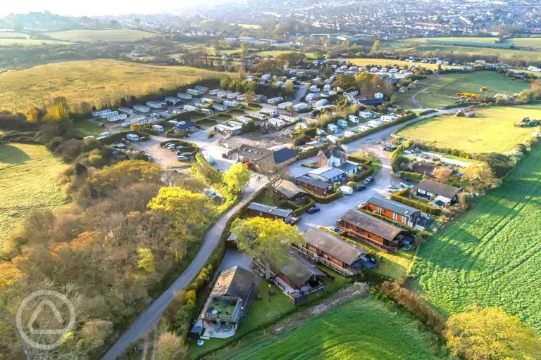 Aerial of Herston Yards Farm with views towards Swanage