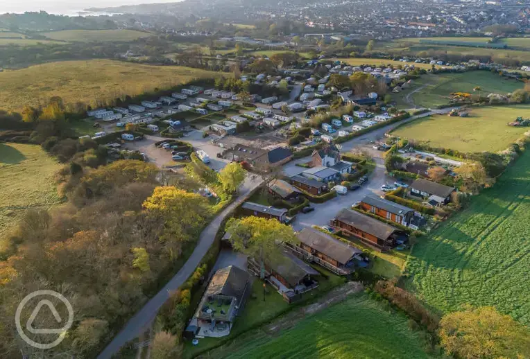 Aerial of Herston Yards Farm with views towards Swanage