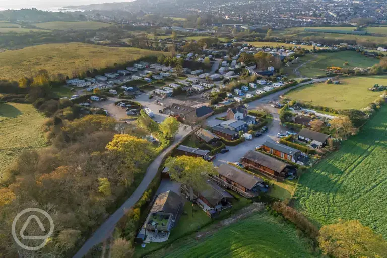 Aerial of Herston Yards Farm with views towards Swanage