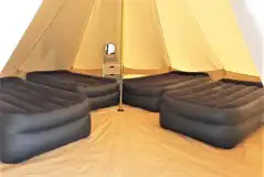 Bell tent interior at Herston Yards Farm