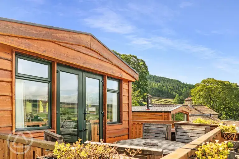 Luxury timber lodge decking area