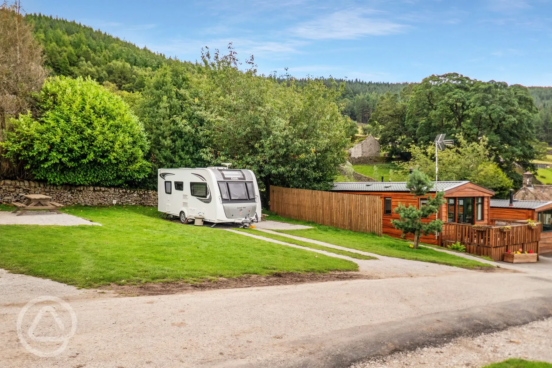 Hardstanding pitches surrounded by trees