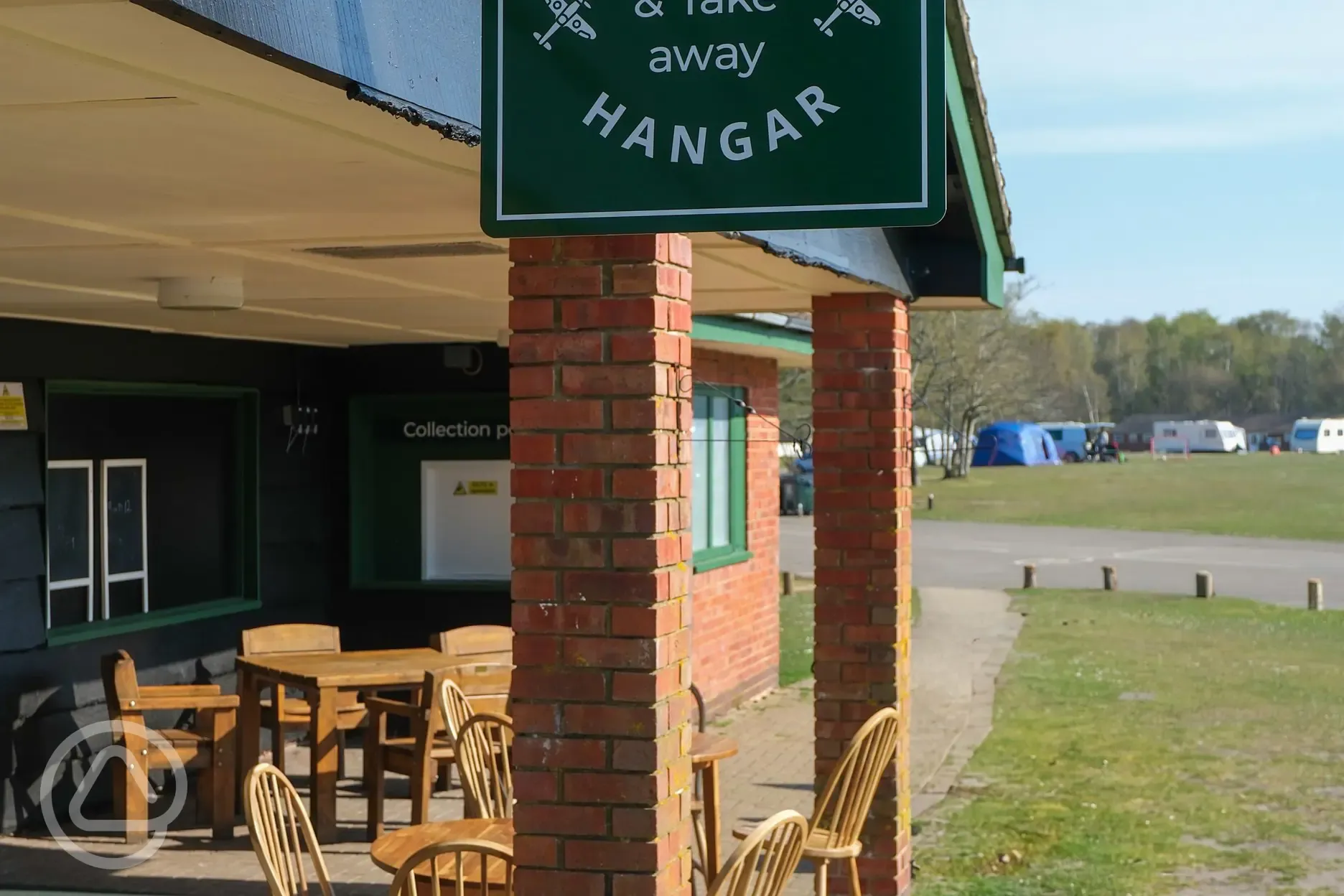 The Hangar onsite shop with outdoor seating 