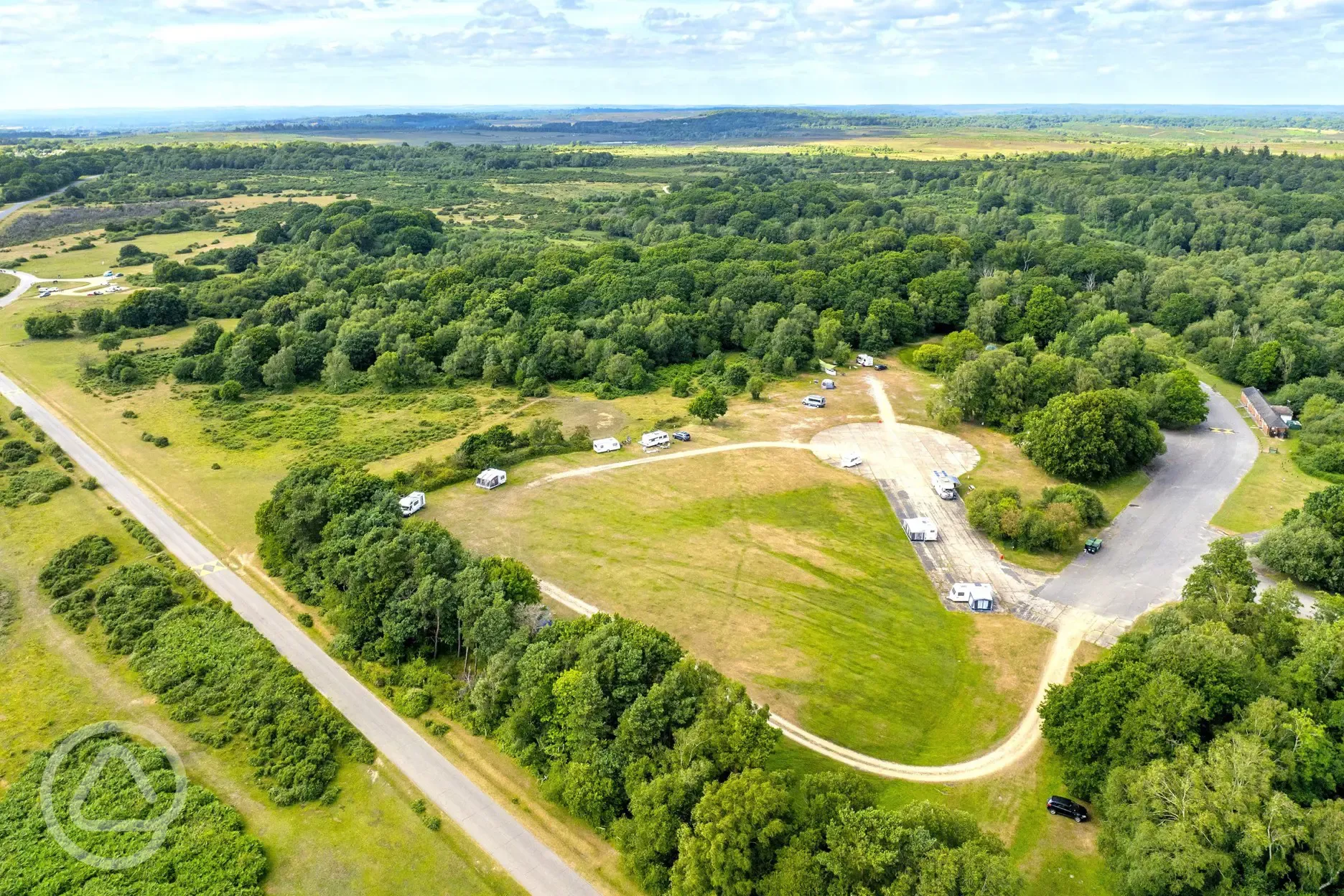 Aerial of Holmsley Campsite overlooking Bournemouth coast