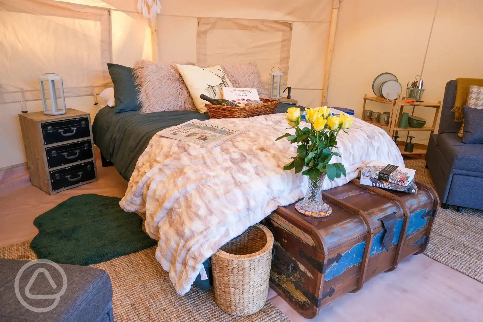 Furnished glamping bell tent