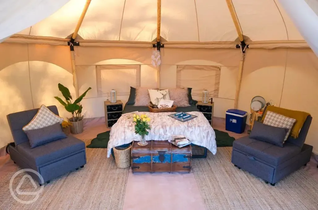 Furnished bell tent interior