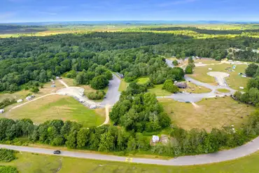 Aerial of Holmsley Campsite with views across the New Forest National Park