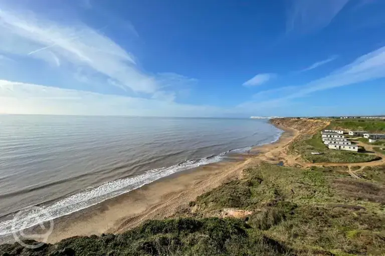 Aerial of campsite next to the beach