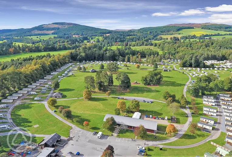 Aerial view of Blair Caravan Park and surrounding countryside