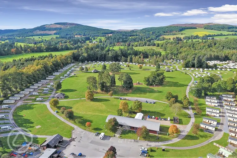 Aerial view of Blair Caravan Park and surrounding countryside