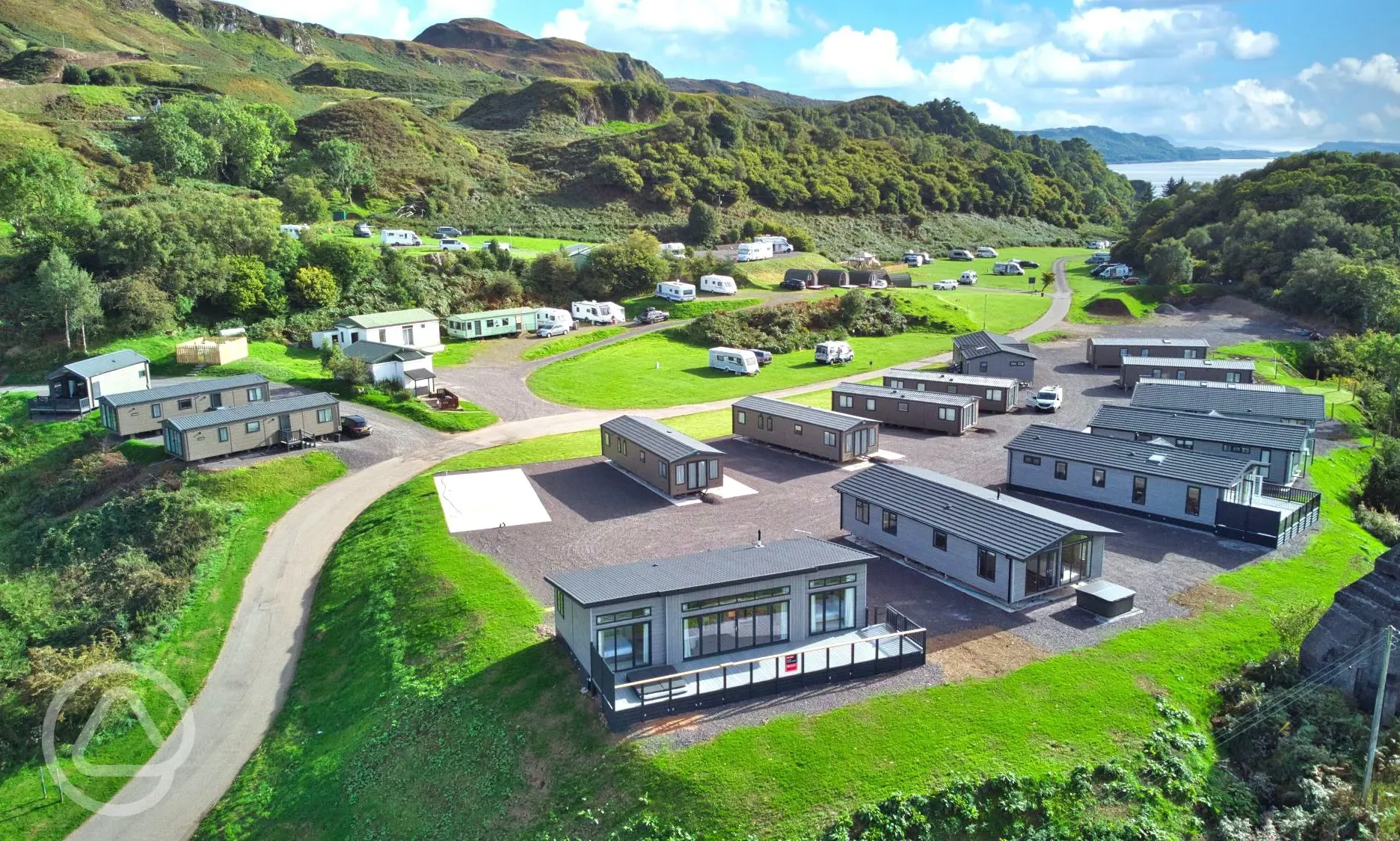 Aerial of the static caravans at Oban Holiday Park