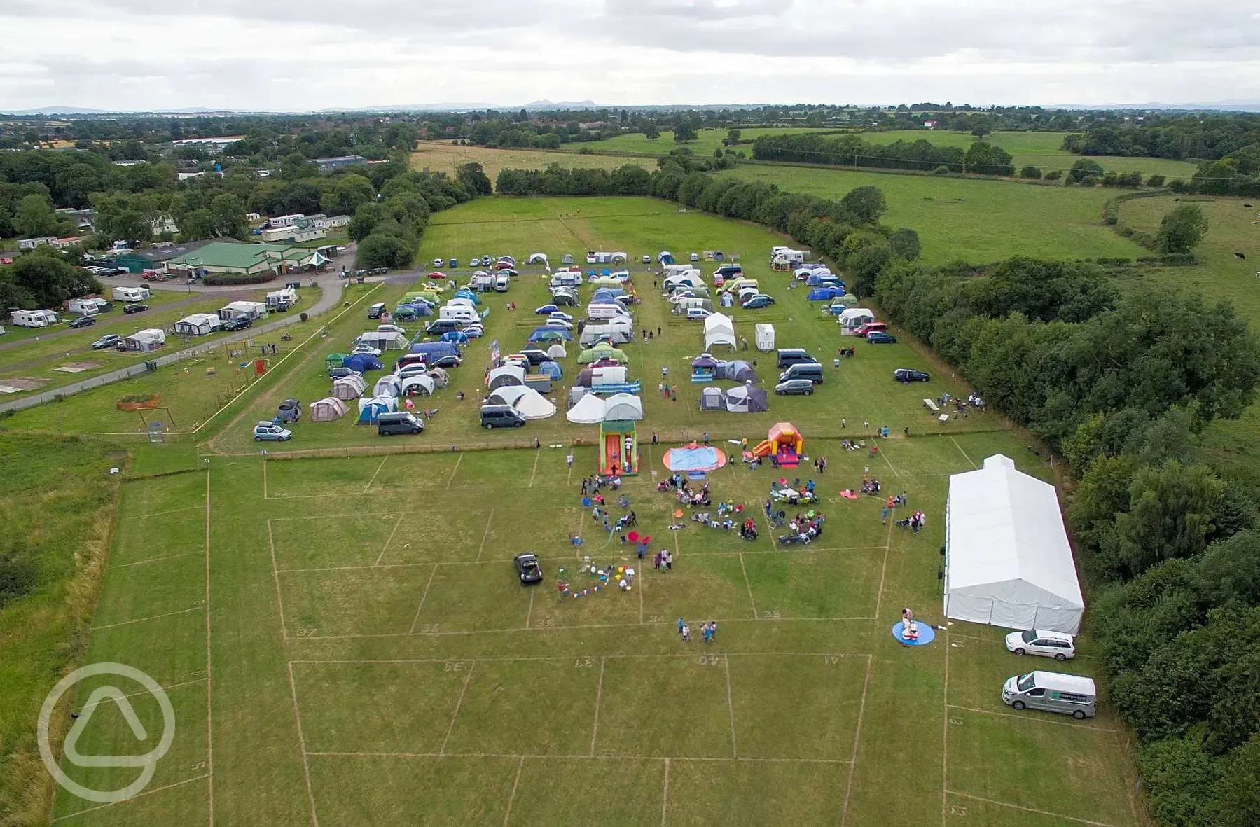 Aerial of a rally on the Orange field