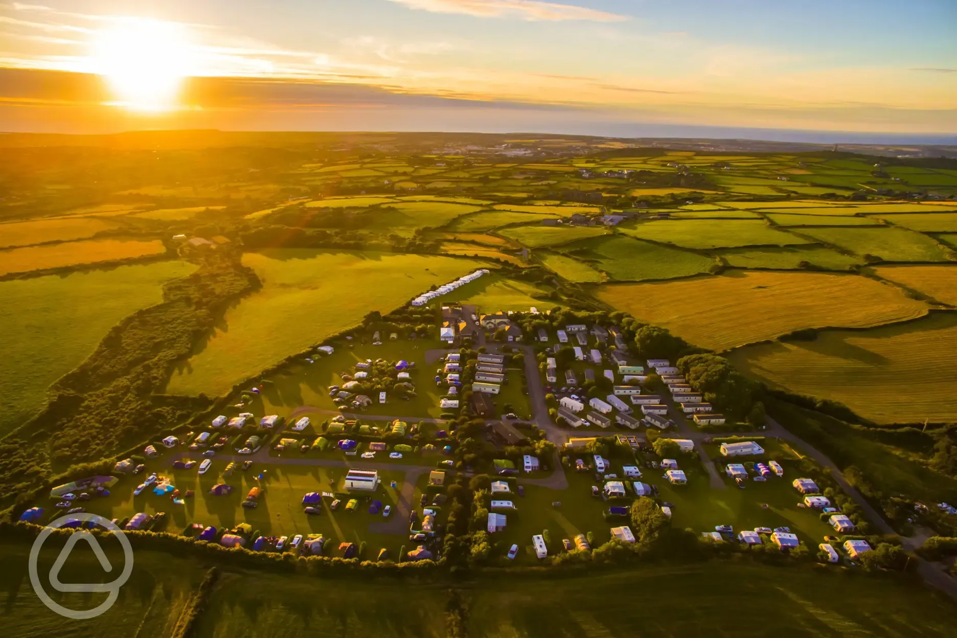 Aerial of sunset over the campsite