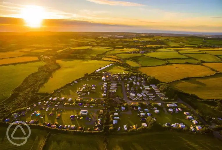 Aerial of sunset over the campsite