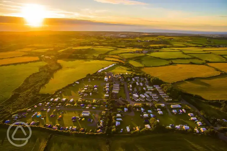Aerial of sunset over the campsite