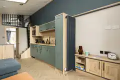 Glamping pod kitchenette and entertainment area 