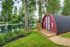 Lakeside ensuite pod exterior with views of Kingfisher Lake