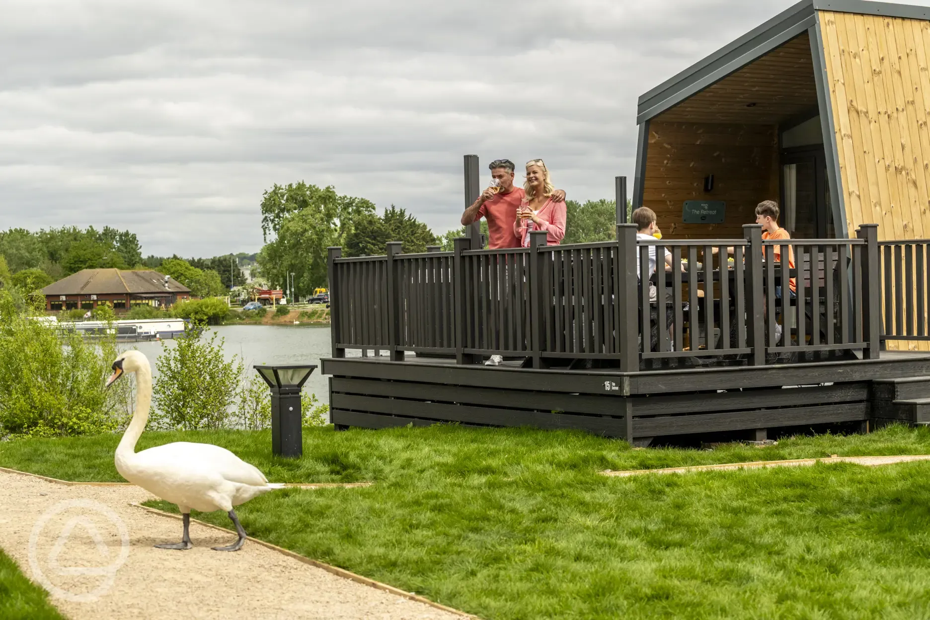 Exterior of glamping pods with hot tub