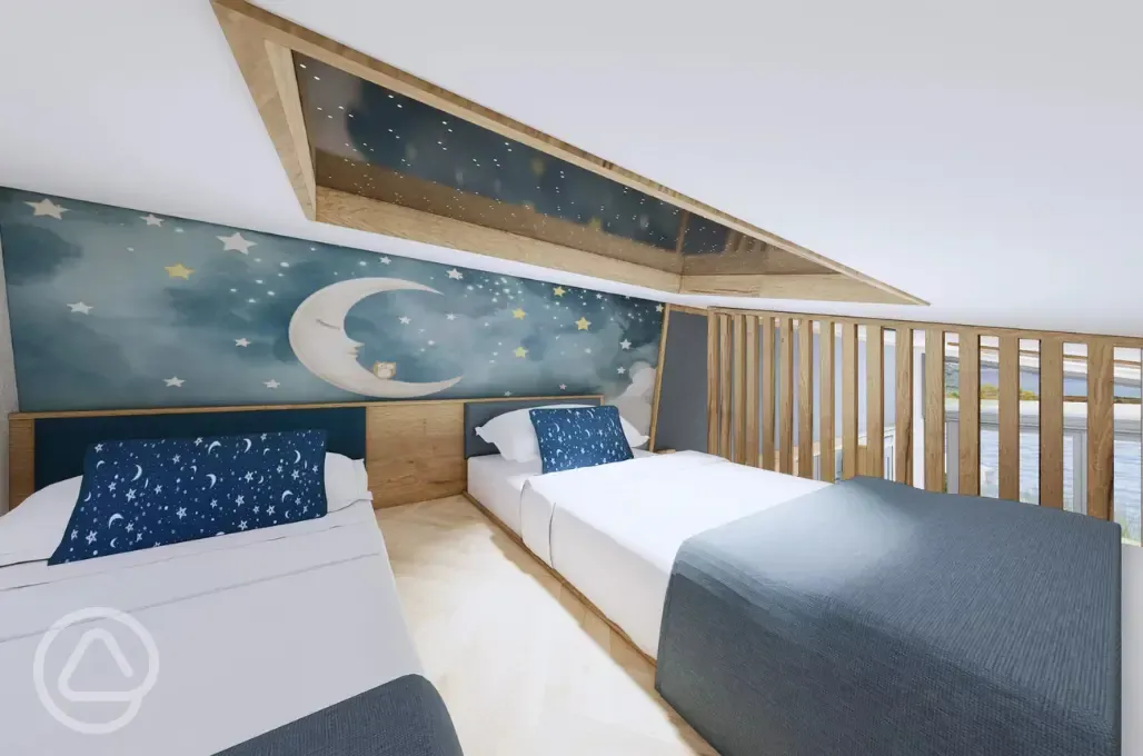 Glamping pod twin mezzanine beds