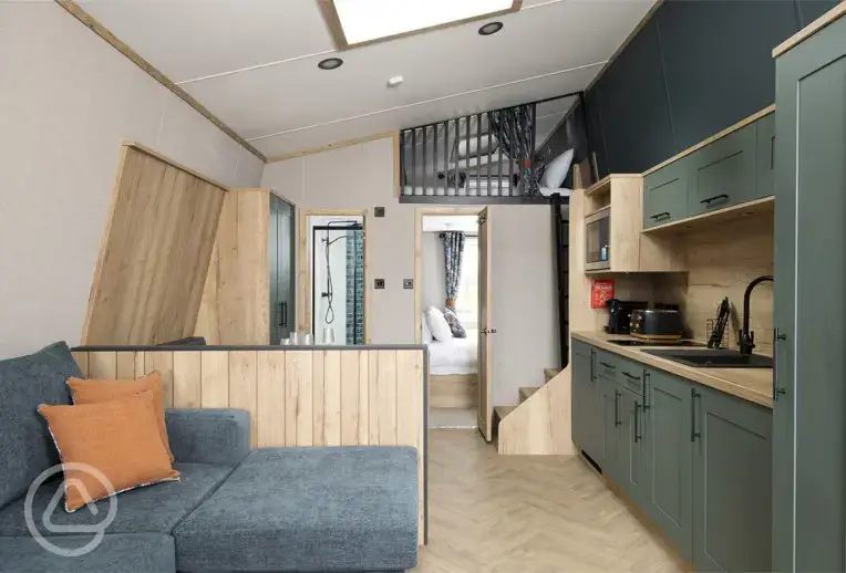 Glamping pod living area