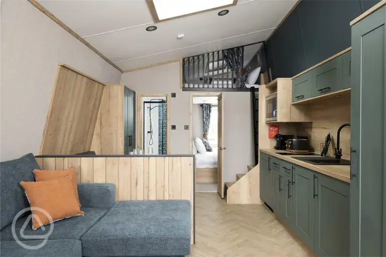 Glamping pod living area