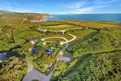 Aerial view of the campsite and coast