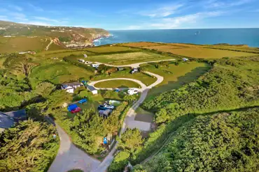 Aerial view of the campsite and coast