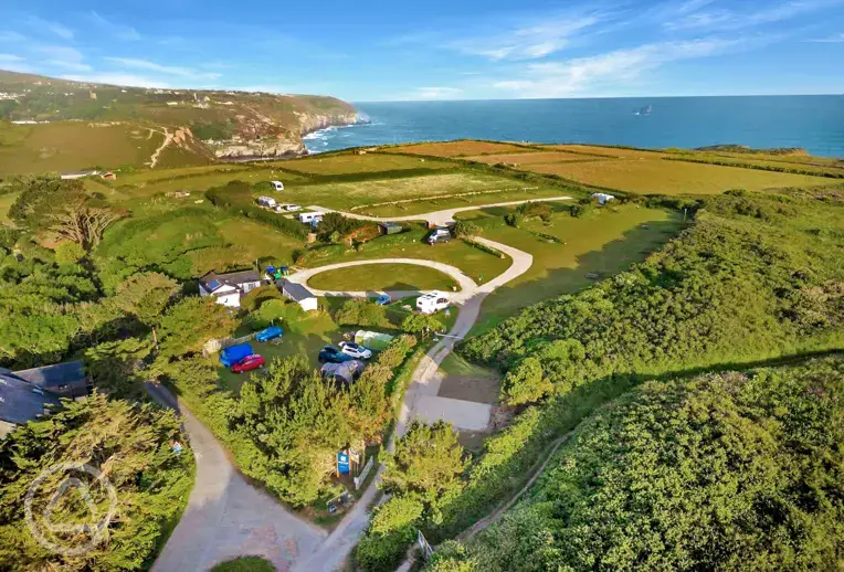 Aerial view of the campsite and coast