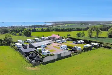 Aerial of the campsite towards the Firth of Forth