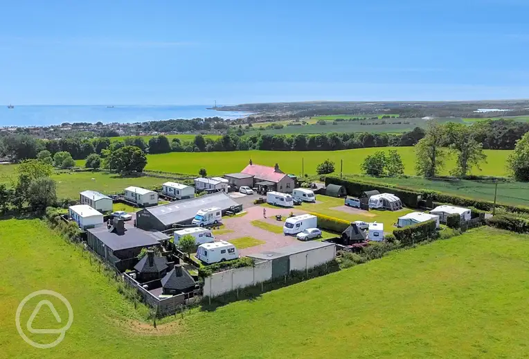 Aerial of the campsite towards the Firth of Forth