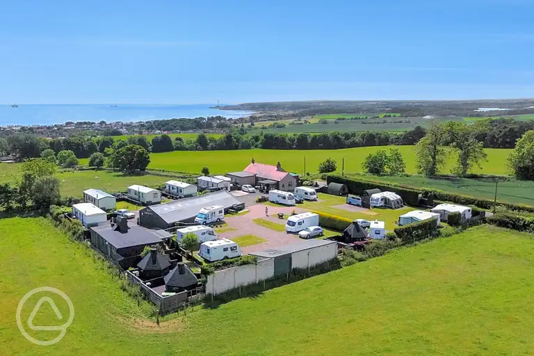 Aerial of the campsite towards the Firth of Forth