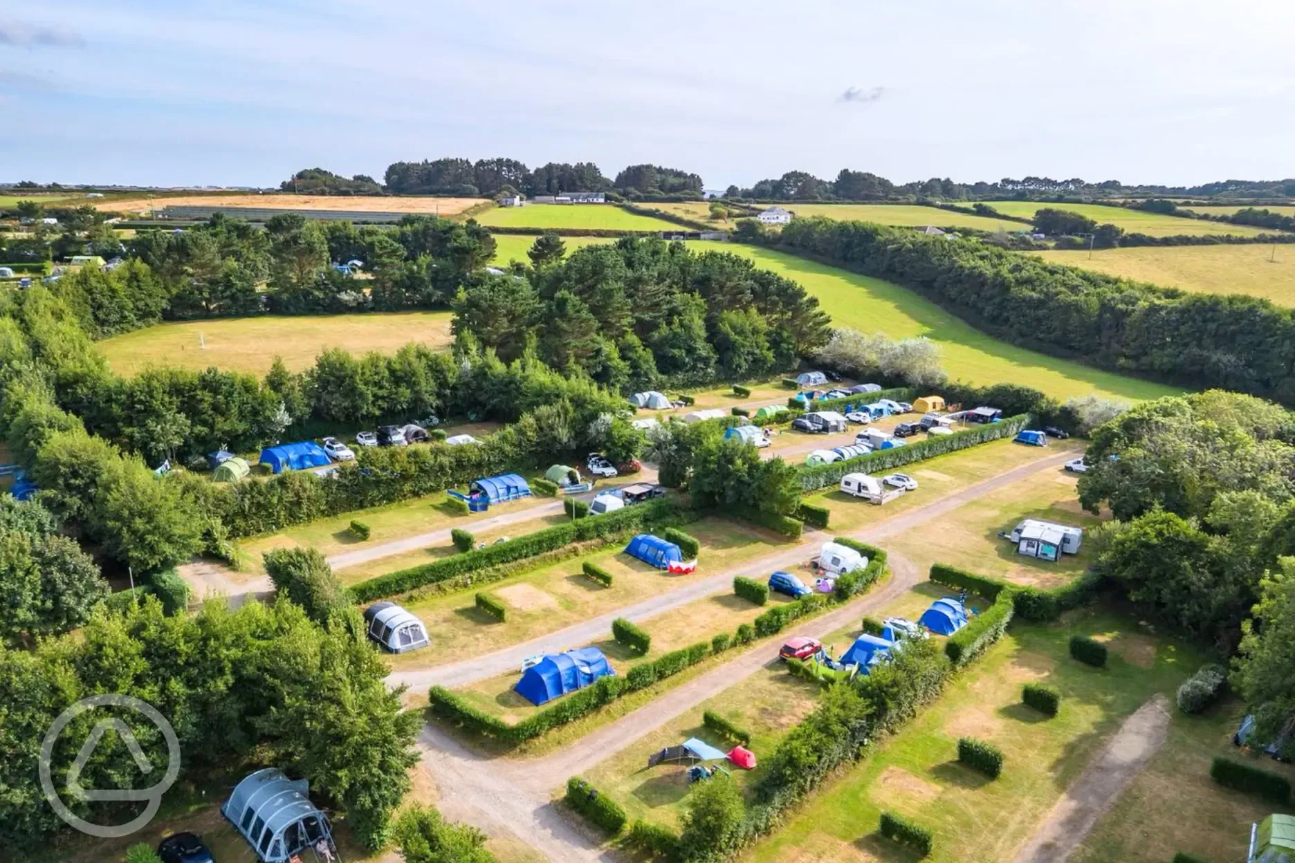 Aerial of the grass camping pitches