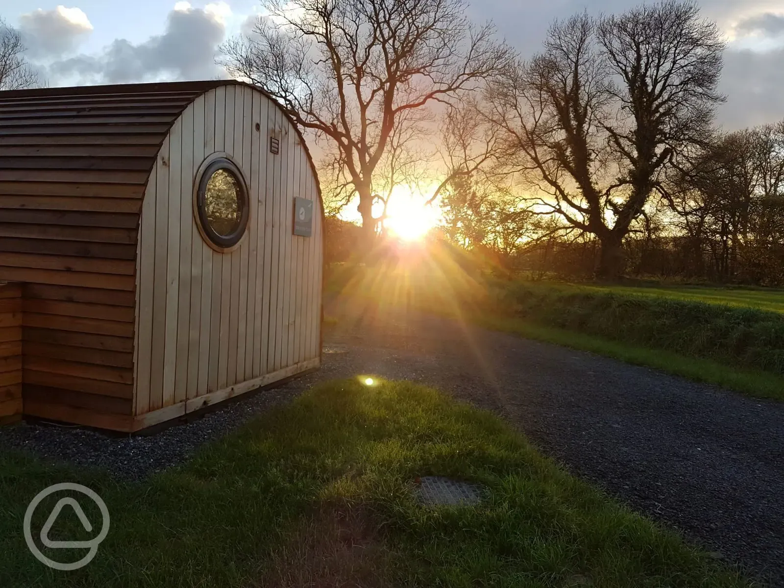 Ensuite glamping pods at sunset